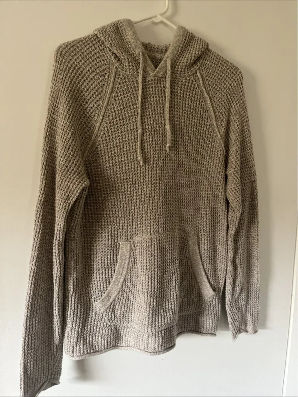Men’s Abercrombie And Fitch Small Waffle Oatmeal Hooded Sweater Pullover Pocket